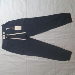 L.T.J. Letters to Juliet Navy Linen High Waist Cargo Drawstring Joggers Sz S NWT